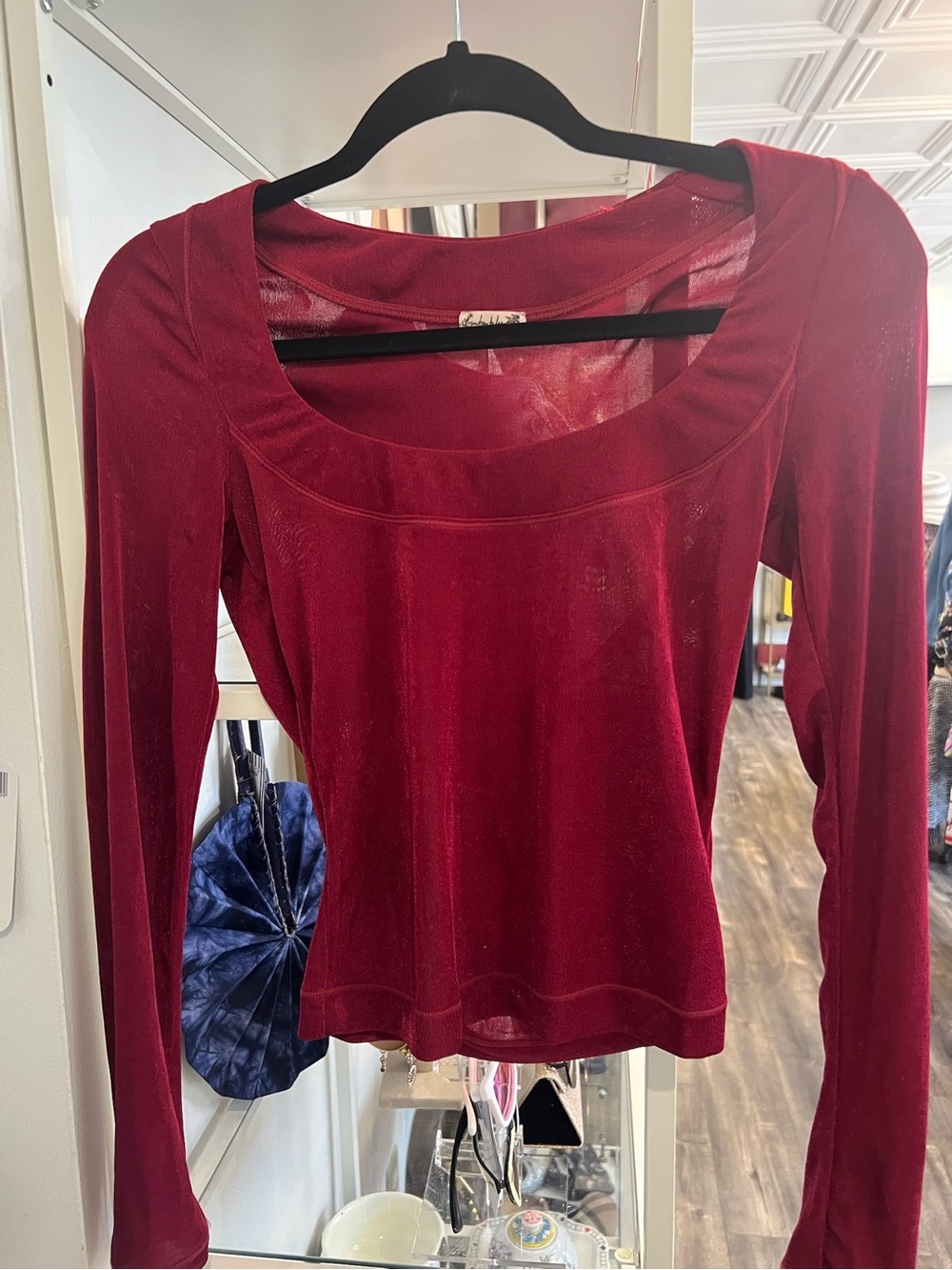 Free People Scoop Neck Long Sleeve  Top - Red